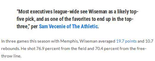 仅在NCAA征战3场，怀斯曼选秀顺位仍被看好前5，多队怕勇士选他