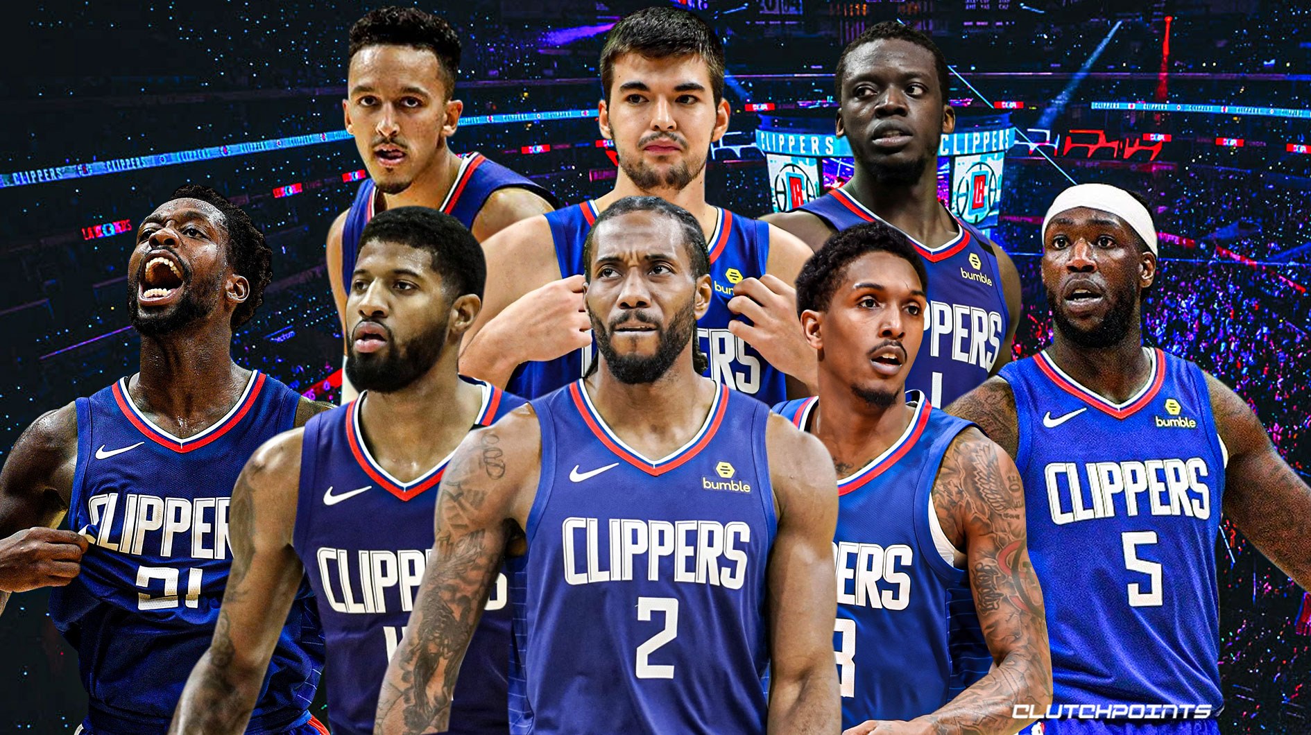 Kawhi Leonard, Paul George, Lou Williams, Montrezl Harrell, Patrick Beverley, Landry Shaamet, Ivica Zubac, Reggie Jackson, LA Clippers