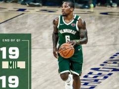 NBA常规赛雄鹿vs勇士,首节结束双方以19-19战平