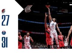 NBA常规赛开拓者vs奇才，第一节结束奇才领先开拓者4分