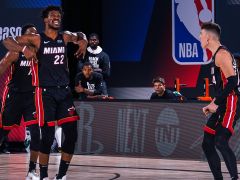 经过三节激烈对决，雄鹿以87-75领先热火12分
