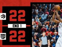 NBA常規(guī)賽猛龍vs國王，首節(jié)結(jié)束猛龍以22-22戰(zhàn)平國王