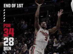 NBA常规赛开拓者vs森林狼,首节结束开拓者领先森林狼6分