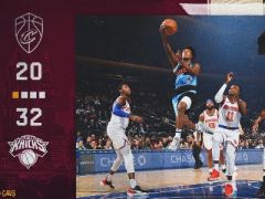 NBA常規(guī)賽騎士vs尼克斯，第一節(jié)結(jié)束尼克斯領(lǐng)先騎士12分