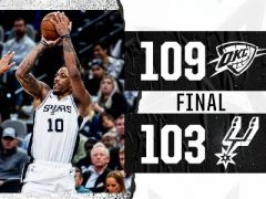 德羅贊30+4，阿爾德里奇22+11，馬刺主場103-109不敵雷霆