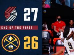 NBA常規(guī)賽掘金主場迎戰(zhàn)開拓者，首節(jié)結(jié)束掘金落后1分