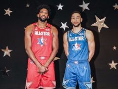76人队球员恩比德与西蒙斯在2020年NBA全明星赛上的高精图片