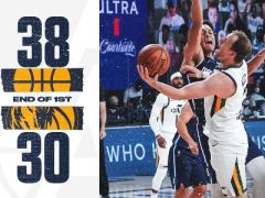 NBA常規(guī)賽爵士vs獨(dú)行俠，首節(jié)結(jié)束爵士以38 - 30領(lǐng)先獨(dú)行俠8分
