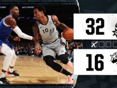 NBA常規(guī)賽馬刺vs尼克斯，第一節(jié)結(jié)束馬刺領(lǐng)先尼克斯16分