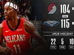 霍勒迪22分 鶯歌21+7 安東尼10分 鵜鶘戰(zhàn)勝開拓者