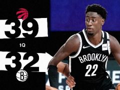 NBA季后賽籃網(wǎng)vs猛龍，首節(jié)戰(zhàn)罷猛龍以39-32領(lǐng)先對(duì)手7分