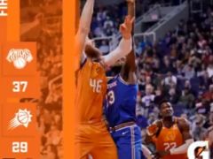 NBA常規(guī)賽尼克斯vs太陽，第一節(jié)結(jié)束尼克斯領先太陽8分