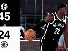 NBA常規(guī)賽快船vs籃網(wǎng)，首節(jié)戰(zhàn)罷籃網(wǎng)以45-24領(lǐng)先對(duì)手21分