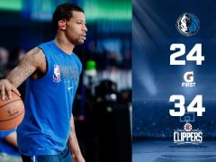 NBA季后赛独行侠vs快船，首节战罢快船以34-24领先对手10分
