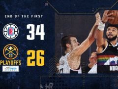 NBA季后賽掘金vs快船，首節(jié)戰(zhàn)罷快船以34-26領(lǐng)先對手8分