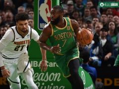 NBA常規(guī)賽掘金vs凱爾特人，第一節(jié)結(jié)束凱爾特人領(lǐng)先掘金7分
