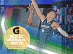 NBA热身赛独行侠VS76人,首节结束独行侠24-13领先76人!
