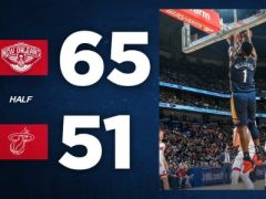 半场战报:巴特勒17+2+3霍勒迪12+4+3,鹈鹕领先热火14分