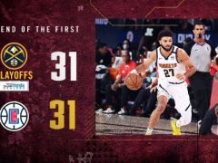 NBA季后赛快船主场迎战掘金，首节结束快船战平对手