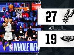NBA常規(guī)賽鵜鶘vs馬刺，首節(jié)戰(zhàn)罷馬刺以27-19領(lǐng)先對手8分