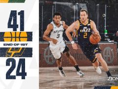 NBA常規(guī)賽爵士主場迎戰(zhàn)馬刺，首節(jié)結(jié)束爵士領(lǐng)先17分