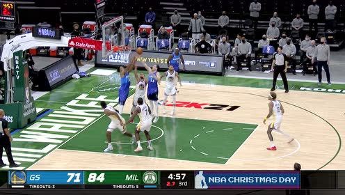 【NBA集錦】欺勇士?jī)?nèi)線無人 字母哥肆虐禁區(qū)雙臂爆扣終結(jié)