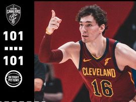 NBA常规赛：四节结束，活塞以101追平骑士，双方进入加时！