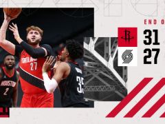 NBA常規(guī)賽：哈登首節(jié)6+8，火箭31-27領(lǐng)先開(kāi)拓者