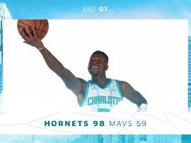 NBA常规赛：三节战罢，黄蜂队以98-69大比分领先独行侠！