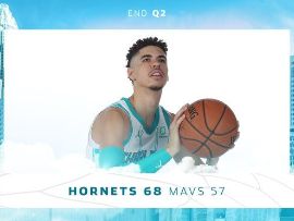 NBA常规赛：鲍尔15+6+4，黄蜂队以68-57领先独行侠！