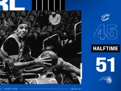NBA常规赛:半场战罢,骑士45-51落后魔术