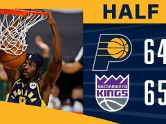 NBA常规赛:半场战罢,国王65-64领先步行者