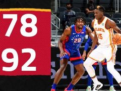 NBA常规赛：三节打完，活塞92-78领先老鹰！