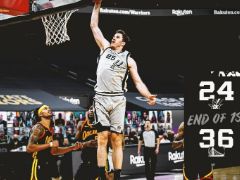 NBA常规赛：首节结束，勇士36-24领先马刺