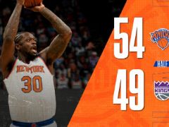 NBA常规赛：半场战罢，尼克斯54-49领先国王