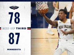 NBA常规赛：三节战罢，鹈鹕78-87落后森林狼