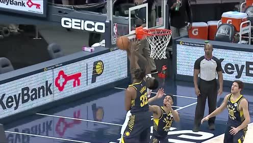 【NBA集锦】布歇不信邪顶着步行者两人突破 特纳专治头铁送出大帽