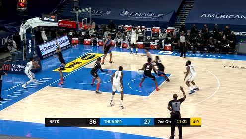 【NBA集錦】籃網(wǎng)進攻火力太兇猛，一波12-0讓雷霆失去抵抗