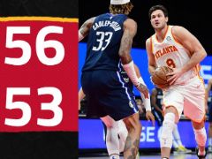 NBA常规赛：半场战罢，老鹰56-53领先独行侠