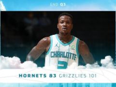 NBA常规赛：三节战罢，黄蜂以83-101落后灰熊18分