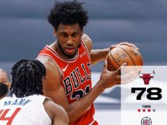 NBA常规赛：三节战罢，快船90-78领先公牛12分