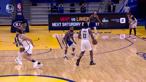【NBA集錦】手感太火熱了 哈登后撤步干拔三分打懵勇士