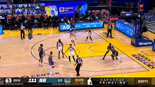 【NBA集锦】勇士队集锦 五人得分上双难抵篮网火力