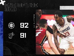 NBA常规赛：三节战罢，快船92-91领先热火1分