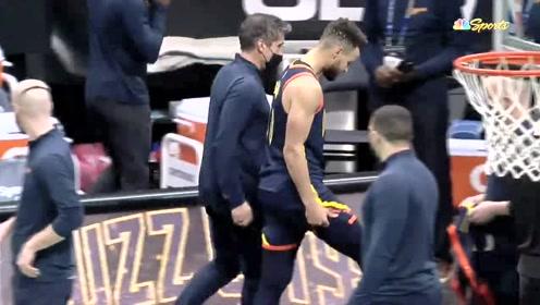 【NBA集錦】庫(kù)里右大腿疑似不適 退出首發(fā)返回更衣室