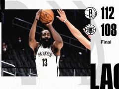 NBA常规赛：哈登37+11+7，小乔丹关键补篮，篮网112-108击败快船