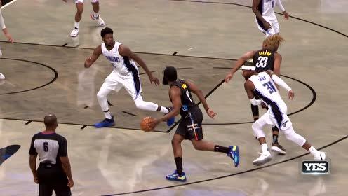 【NBA集锦】哈登击地助攻克拉克顿 黄毛双手滑翔挂扣