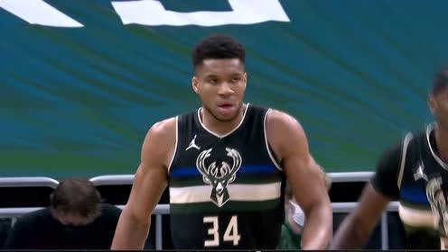【NBA集锦】字母哥身高臂长尽展优势 点起防守单臂小隔扣很暴力