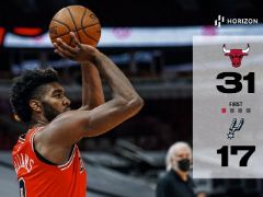 NBA常规赛：首节战罢，公牛队领先马刺队14分