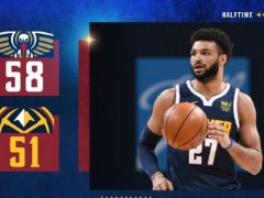 NBA常规赛：半场战罢，掘金59-51落后鹈鹕7分